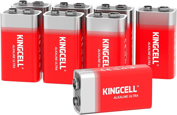 KINGCELL 9V Batteries 8 Pack, Alkaline Hight Performance 9 Volt Battery with 7-Year