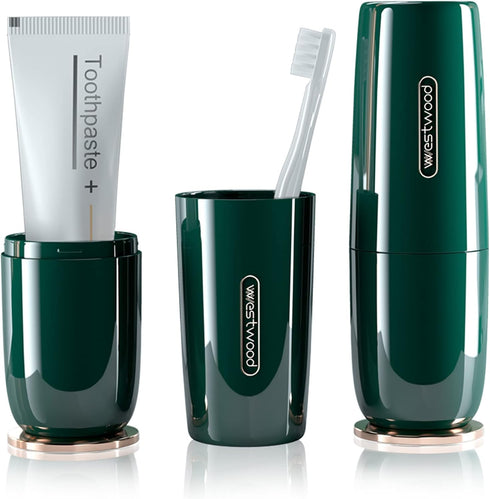 Luxury Green Plastic Travel Toothbrush Holder Case with Cover, Portable Cup, Storage Container for School, Camping,