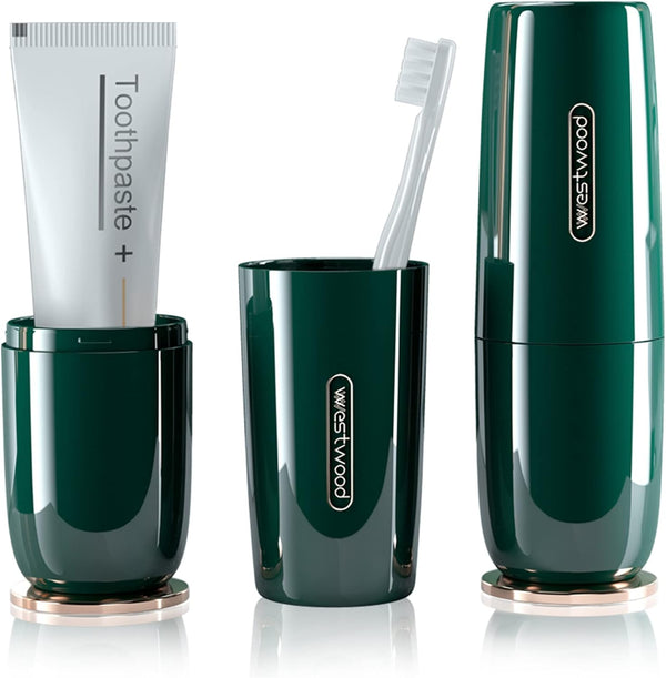 Luxury Green Plastic Travel Toothbrush Holder Case with Cover, Portable Cup, Storage Container for School, Camping,