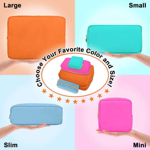 Nylon Large Travel Makeup Bag Pouch - Preppy Cute Cosmetic Zipper Organizer, Waterproof Toiletry Bag for Women Men