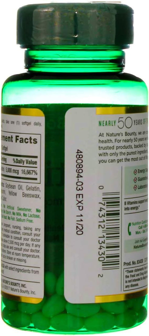 Nature's Bounty Biotin Super Potency 5000mcg - 72 Softgels (Pack of 2)