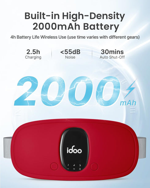 iDOO Wearable Heating Pad - FSA HSA Eligible, Period Cramps Relief with 3 Heat Levels & Massage Modes, Red