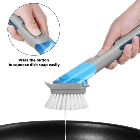 SUBEKYU Dish Brushes with Soap Dispenser, Kitchen Dish Scrubber Brushes with Handle, Grey 2Pack
