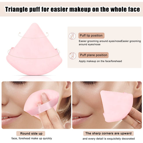 JASSINS 8 Pcs Cotton Powder Puff Face, Triangle Super Soft for Makeup Setting, Concealer, and Blush (Pink)