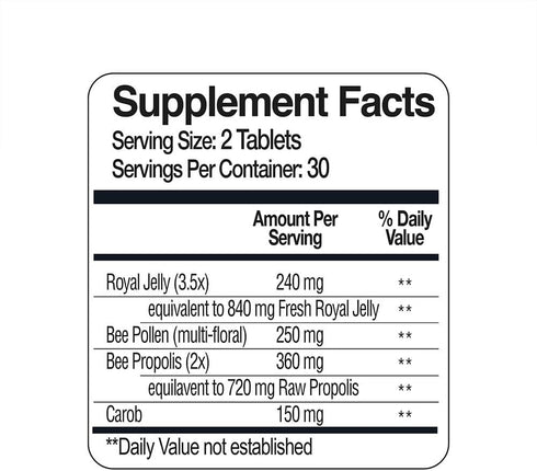 BEE and YOU Royal Jelly Tablet, Propolis Extract, Bee Pollen, 60ct Natural Superfood for Immune Support