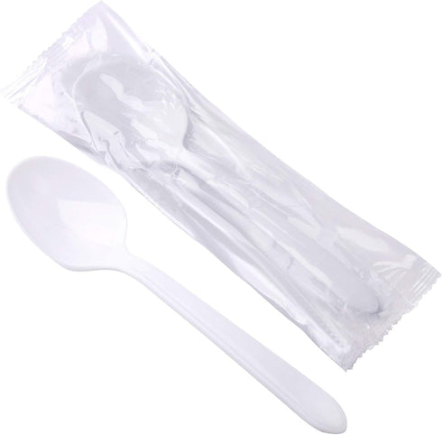 Plastic Spoons Individually Wrapped, 100pcs Heavy Duty Disposable Spoons, Ideal for Parties and Takeout