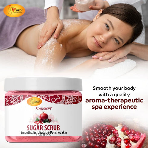 SPA REDI Sugar Body Scrub, Pomegranate, 16 Oz, Exfoliating, Moisturizing, Hydrating, Nourishing Body Exfoliator