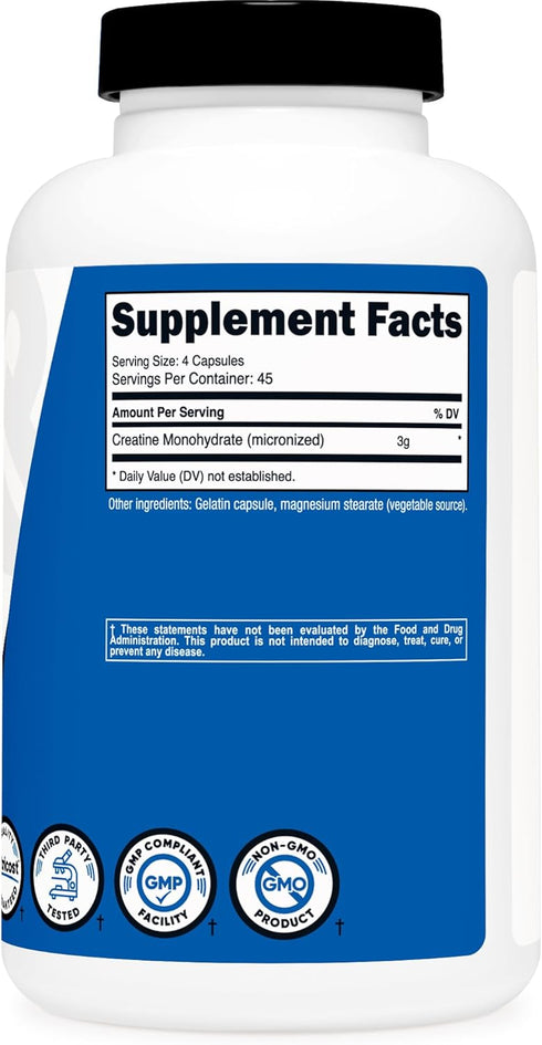 Nutricost Creatine Monohydrate, 3,000mg, 180 Capsules (750mg Per Capsule) - Gluten Free