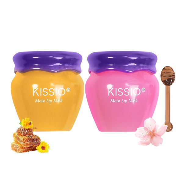 KISSIO Honey and Cherry Lip Mask Set, Repair Lips Day and Night, Hydrating Lip Balm, 2 pcs