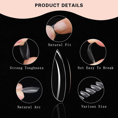 Sethexy Short Oval False Nails - 500Pcs Full Cover Acrylic Nail Tips for Art Nail Design (Clear)