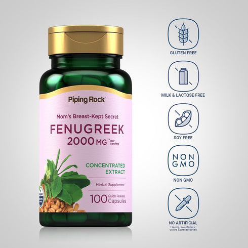 Piping Rock Fenugreek Capsules 2000mg 100 Pills | Concentrated Herbal Extract Supplement