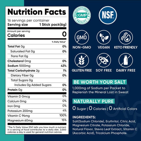 Venture Pal High Sodium Sugar Free Electrolytes Powder Packet - 30 Stick Hydration Packets