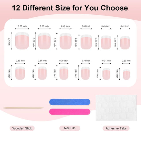 Yokilly Natural French Acrylic False Nails Kit, 12 Different Size Short Press on Nails, Pink White Tips, 120 Pcs