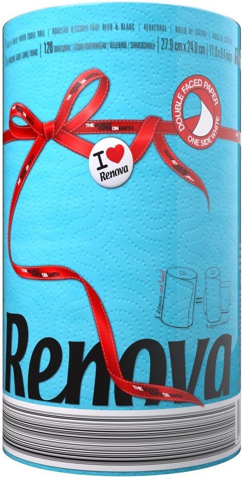 Renova 2 Ply Double Faced Paper Kitchen Towel, Blue, Red Label