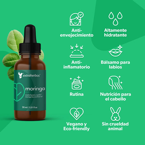 Moringa Oil, Cold Pressed, Vitamin E Rich, Hydrating Anti-Aging Face and Hair Oil, 30ml