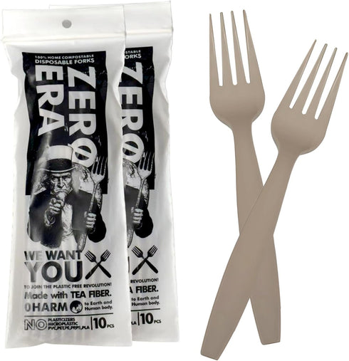 Zero Era Bio-Based Disposable Fork, 20 Count | Tea Fiber Fork, Plastic-Free Cutlery |