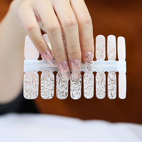 SILPECWEE 5 Sheets Rose Gold Full Nail Wraps, Stick on Nail Polish Strips with Glitter Flower Design for Women
