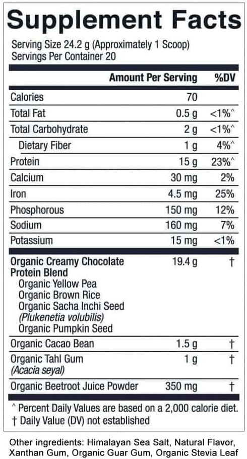 Essential Elements Organic Pea Protein Powder, Creamy Chocolate, Low-Carb Vegan Blend, 20 Servings