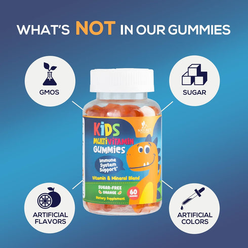Nature's Nutrition Vitamins for Kids Multivitamin Gummies, Sugar Free, Vitamin C, B6, B12, D3 & Zinc for Children's