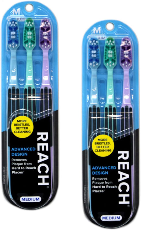 Reach Advanced Design Medium Toothbrushes, Colors May Vary, 3 Count (Pack of 2)