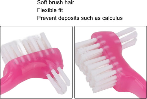 Double Sided Denture Cleaning Brush, Portable Plaque Removal Toothbrush for Home & Travel (Pink)