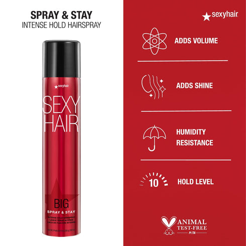SexyHair Big Spray & Stay Intense Hold Hairspray | Extreme Hold and Shine for All Hair Types