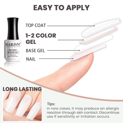 RARJSM Milky White Gel Polish, 15ML French White Nail Art Manicure Varnish, LED UV Translucent Gel Nail Polish Soak Off