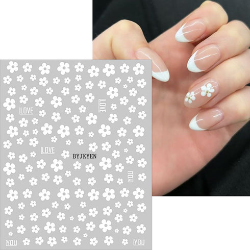 6 Sheets Flower Nail Art Stickers, 3D Self-Adhesive Black White Colorful Flowers Design for Manicure DIY Supplies