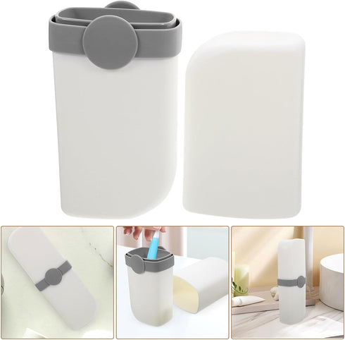 Yardwe Portable Toothbrush Toothpaste Travel Case Ivory White Toothbrush Travel Holder Mouthwash Cup and Daily Oral