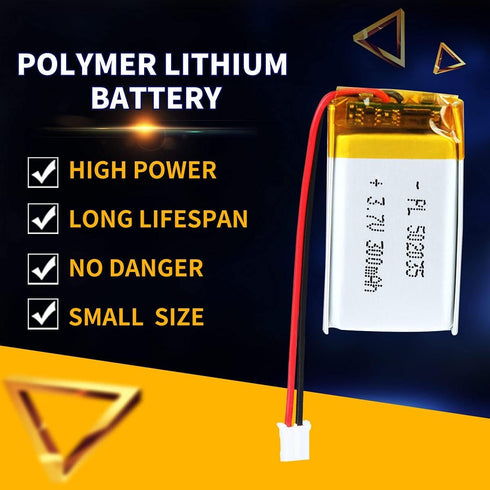 3.7V 300mAh 502035 Lipo Battery, Rechargeable Lithium Polymer Ion Battery Pack with PH2.0mm JST Connector
