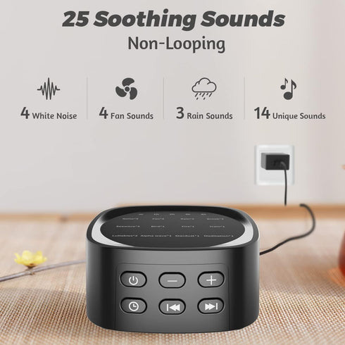 Sleepbox Sleep White Noise Sound Machine with 25 Soothing Sounds, 36 Volume Levels, Portable Size for Home Office and