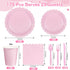 175 Pcs Pink Paper Plates and Napkins, 25 Guest Light Pink Party Supplies Include Pink Scalloped Plates Paper Napkins Cups Plastic Spoons Forks Knives for Baby Shower, Wedding, Birthday by Xiangqu