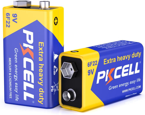 PKCELL 9 Volt Battery, 2 Pack 9V Batteries for Smoke Detector, Alarms, 6F22
