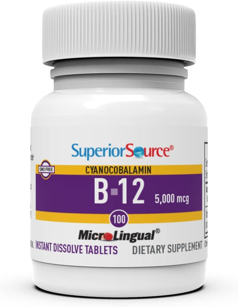 Superior Source No Shot Vitamin B-12, 5000 mcg, Sublingual Tablets, 100 Dissolvable Tablets