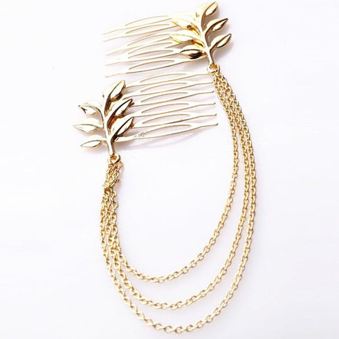 yueton 2pcs Fashion Ladies Athena Olive Branch Tassel Leaf Clips - Barrettes Bobby Pin Hair Clips for Bride Headwear