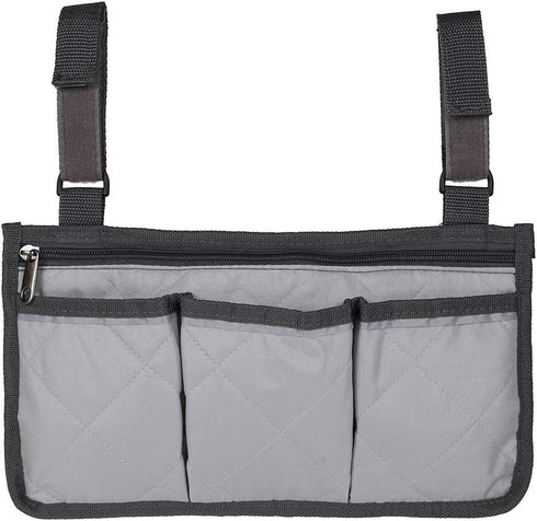 ODOMY Wheelchair Side Bag Armrest Accessories Storage Bag with Pouches Hang on Side with Bright Line Waterproof Organizer for Wheelchair Walker Pouches Walkers Electric Scooters Mobile Chairs (Gray)