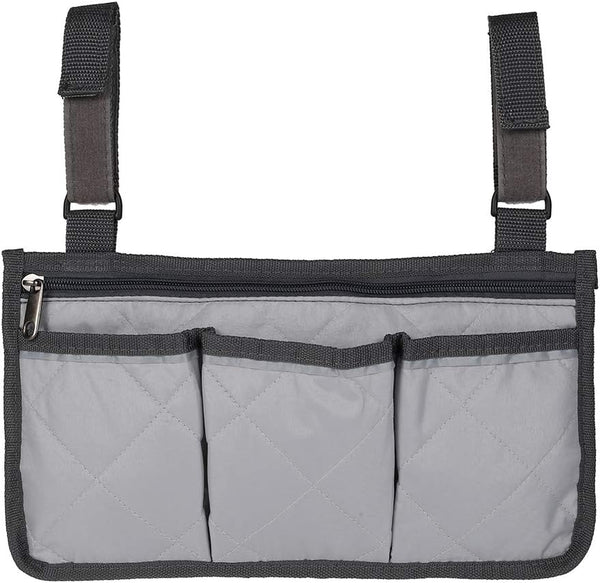 ODOMY Wheelchair Side Bag Armrest Accessories Storage Bag with Pouches Hang on Side with Bright Line Waterproof Organizer for Wheelchair Walker Pouches Walkers Electric Scooters Mobile Chairs (Gray)