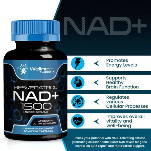 NAD Supplement 1500mg - Liposomal NAD+ with Resveratrol for Cellular Health, Stamina & Healthy Aging, USA Made