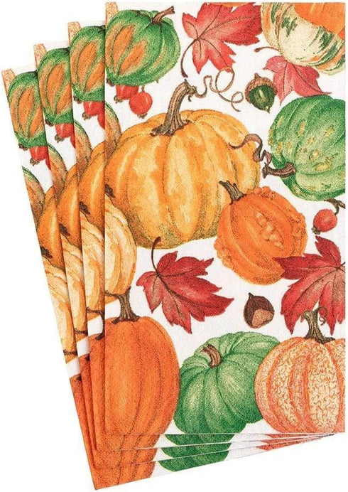 Caspari Pumpkin Field Paper Guest Towel Napkins in White - Four Packs