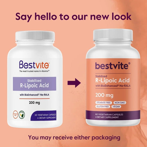 BESTVITE R-Lipoic Acid, 200mg Stabilized with Bio-Enhanced Na-RLA (60 Vegetarian Capsules) - Vegan, Gluten Free, No
