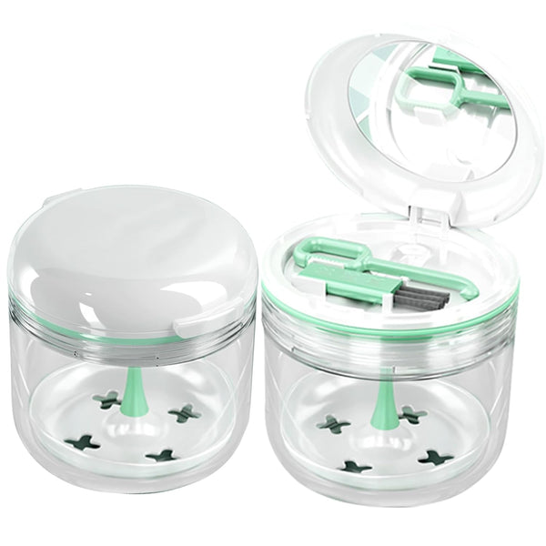 Denture Bath Cup, Retainer Cleaner Case Box, Night Mouth Guard Holder with Drain Tray for Travel Cleaning