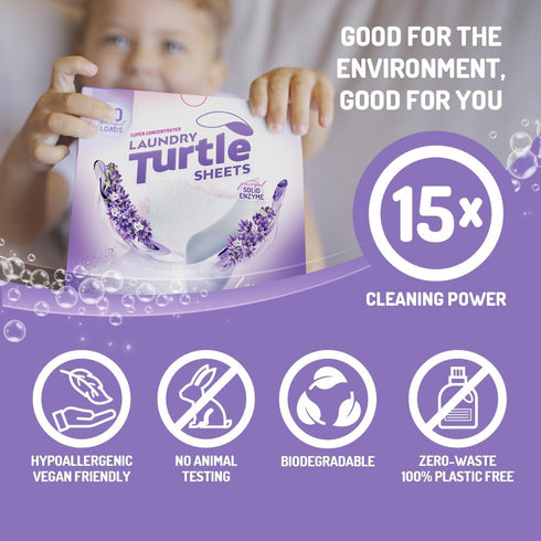 Laundry Turtle Laundry Detergent Sheets - Eco-Friendly Lavender Scented, Plant-Based, 100 Loads