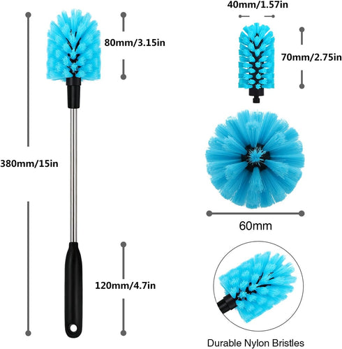 2-in-1 Stainless Steel Long Handled Water Bottle Brush, Multi-Purpose Scrubbing Brush with Replaceable Heads