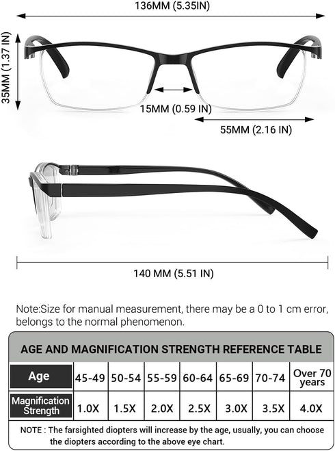 LUFF 4PCS Anti-Blu-Ray Reading Glasses, UV400 Sun Readers with Spring Hinges, 2.0X