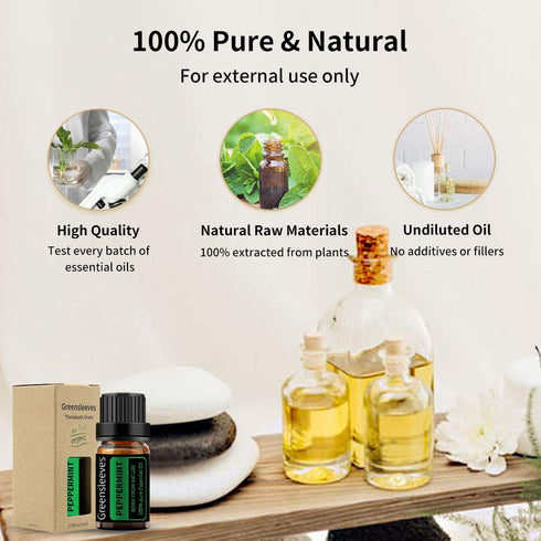 GREENSLEEVES Peppermint Essential Oil, 10ml Pure Plant-Based Fragrance for Aromatherapy, Diffuser & Soap Making