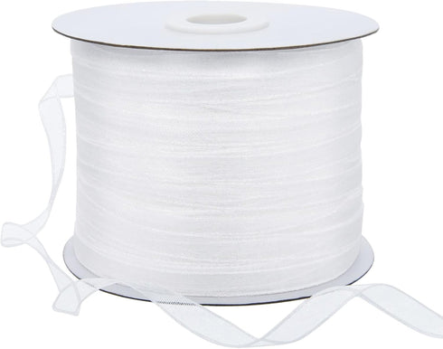 250 Yards 1/4 Inch Narrow Sheer Organza Chiffon Ribbon for Crafts Making, Gift Wrapping (White)