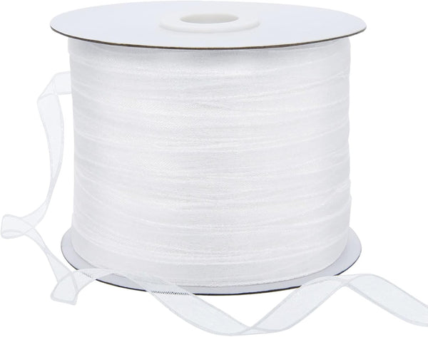250 Yards 1/4 Inch Narrow Sheer Organza Chiffon Ribbon for Crafts Making, Gift Wrapping (White)