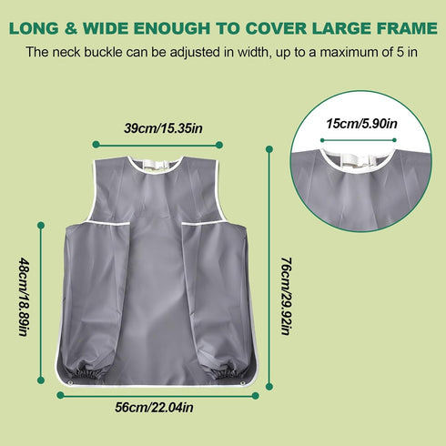 Unisex Adult Bibs with Sleeves, Washable & Reusable Clothing Protector with Optional Crumb Catcher Adjustable Collar