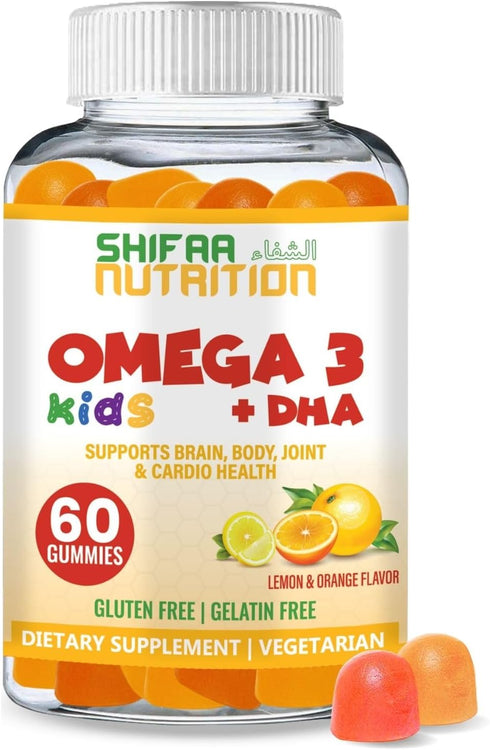 Gelatin Free Kids Omega 3 Gummies w/DHA, Plant-Based, Gluten Free & Non-GMO, 30 Servings