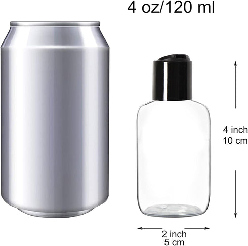 Youngever 12 Pack 4 Ounce Empty Squeeze Containers with Disc Cap, Plastic Bottles with Disc Top Flip Cap, Refillable Cosmetic Bottles, Squeeze Containers (Black Cap) by Youngever